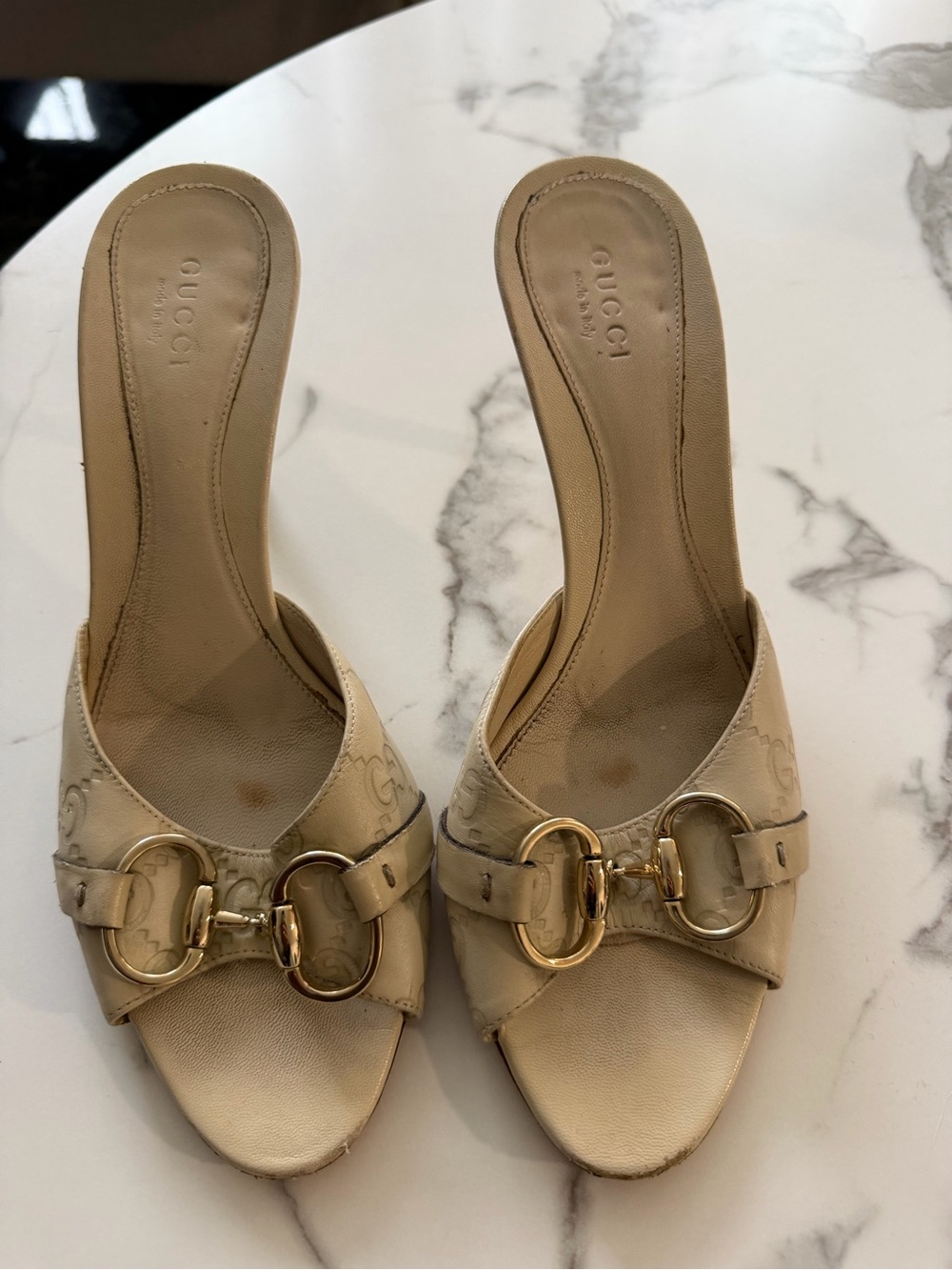 Gucci Beige Leather Horsebit Slide Mules